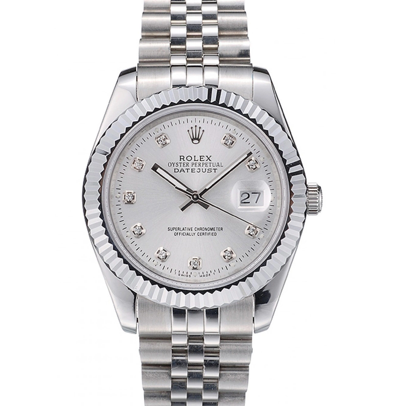AAA Replica Watches Stainless 41996 Dial Swiss Rolex Steel DateJust Silver Ribbed Bezel 0709